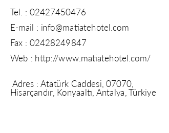 Matiate Hotel iletiim bilgileri